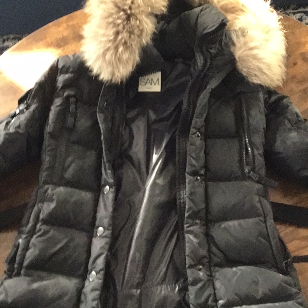 SAM Black Puffer Jacket with Fur Hood